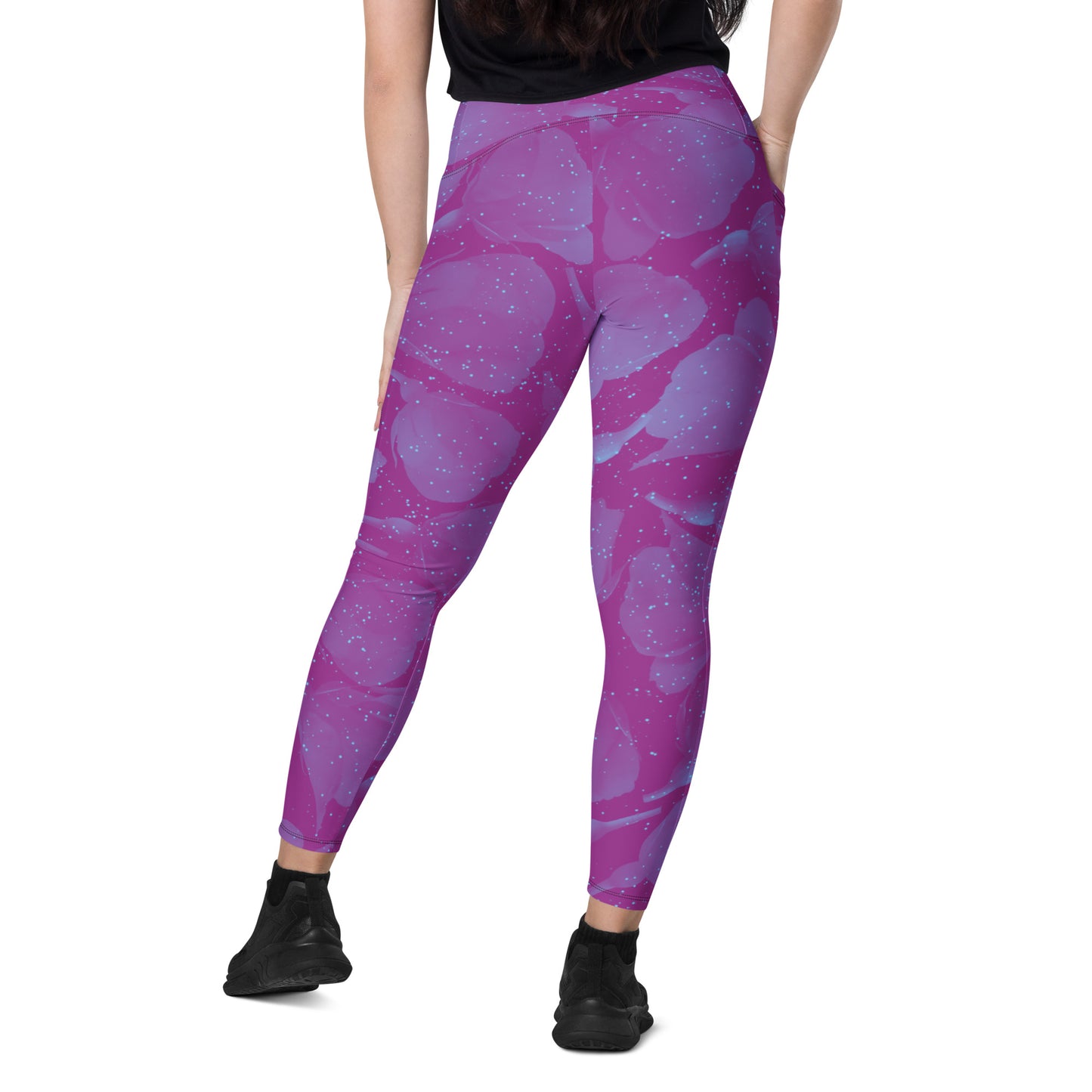 Night Flowers Women's Recycled Crossover Leggings With Pockets - FLAKOUT