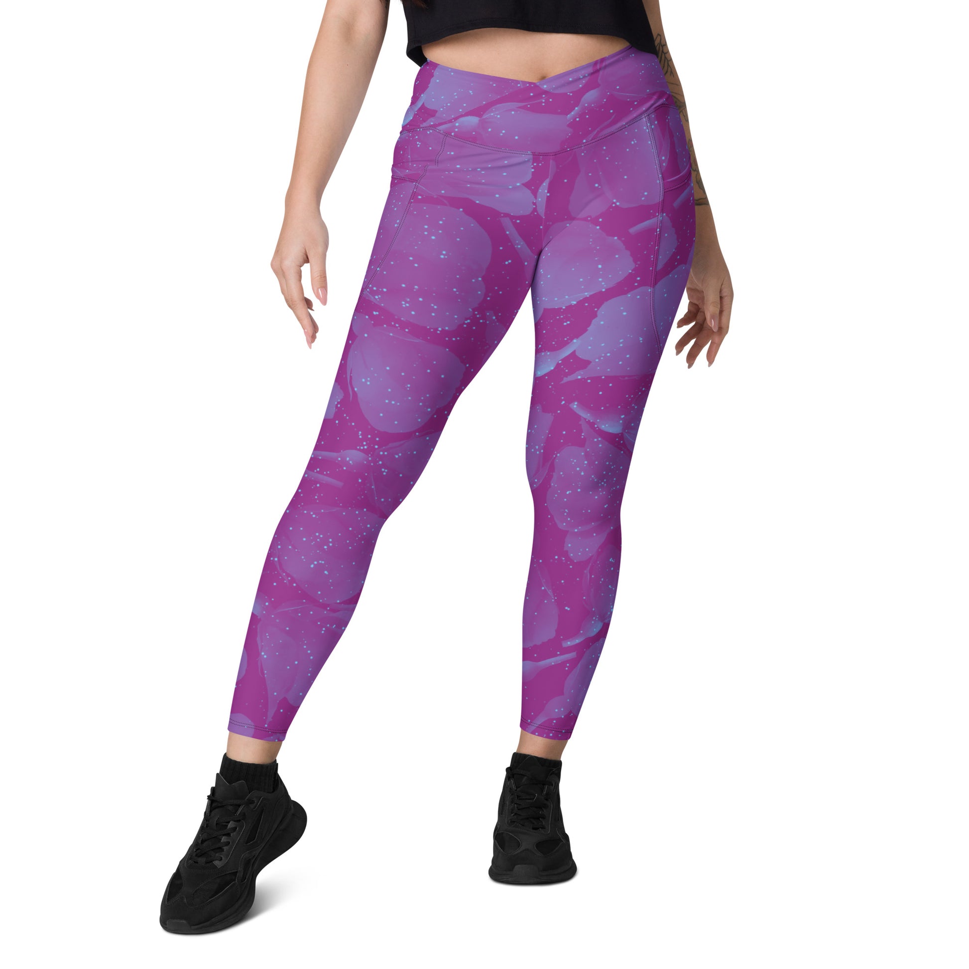 Night Flowers Women's Recycled Crossover Leggings With Pockets - FLAKOUT