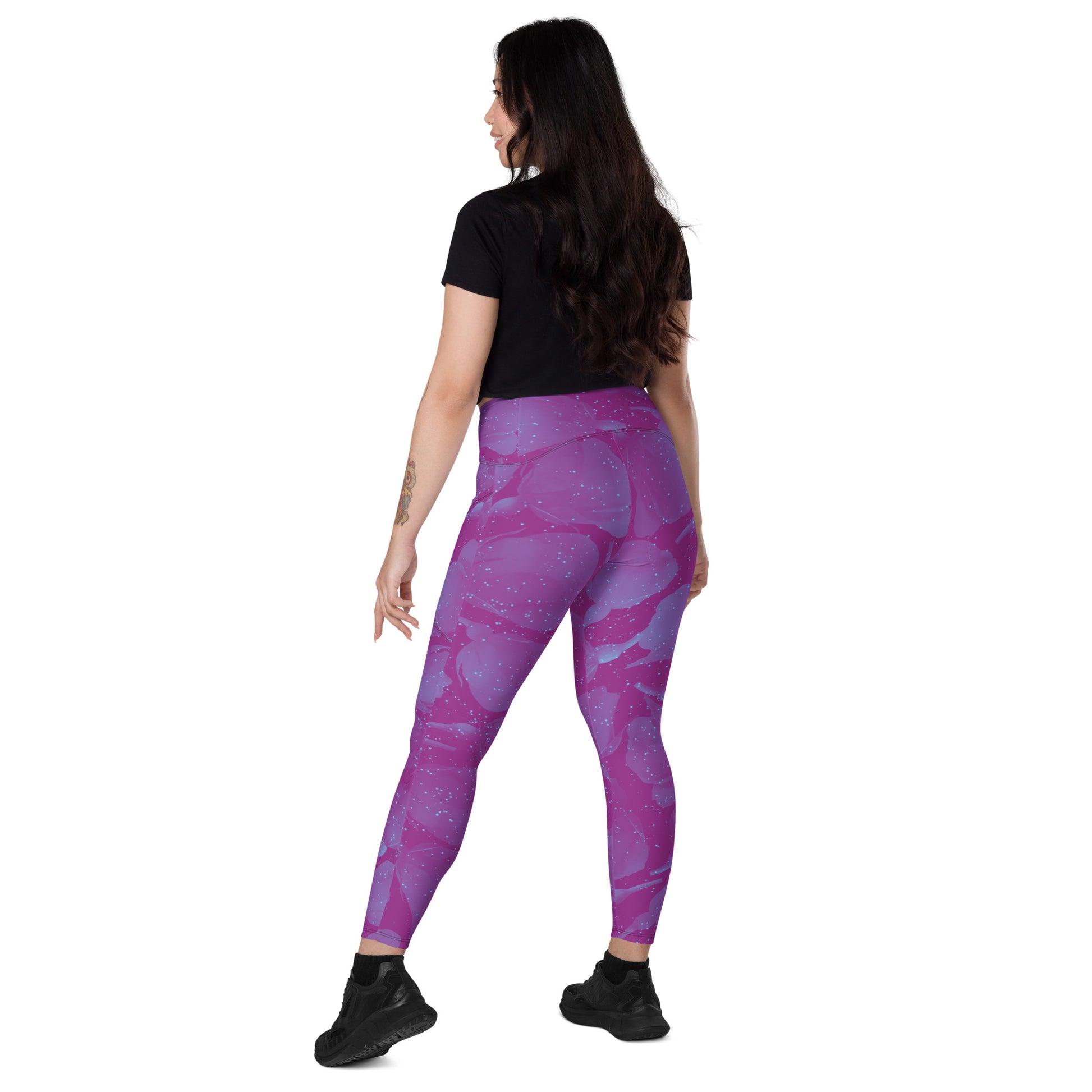 Night Flowers Women's Recycled Crossover Leggings With Pockets - FLAKOUT