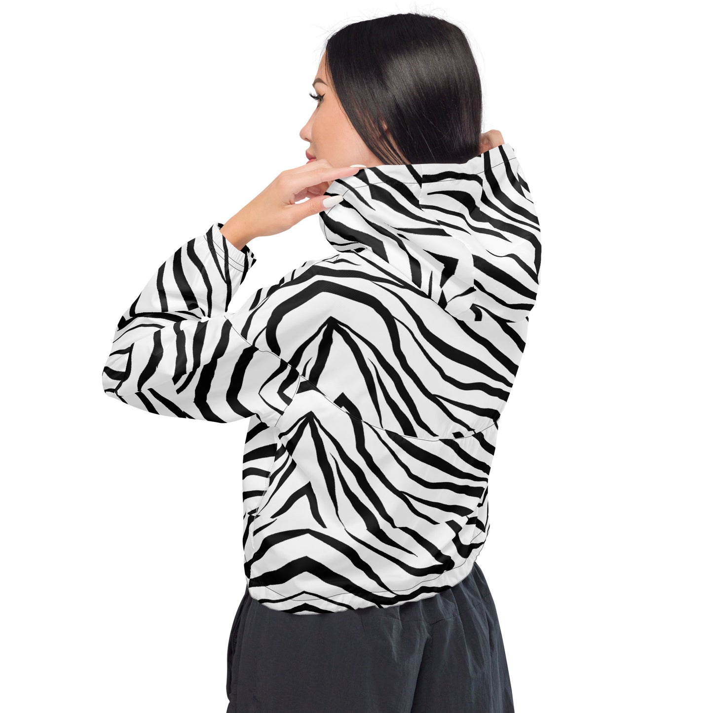 Striped Zebra Vibrance Women’s Cropped Windbreaker - FLAKOUT