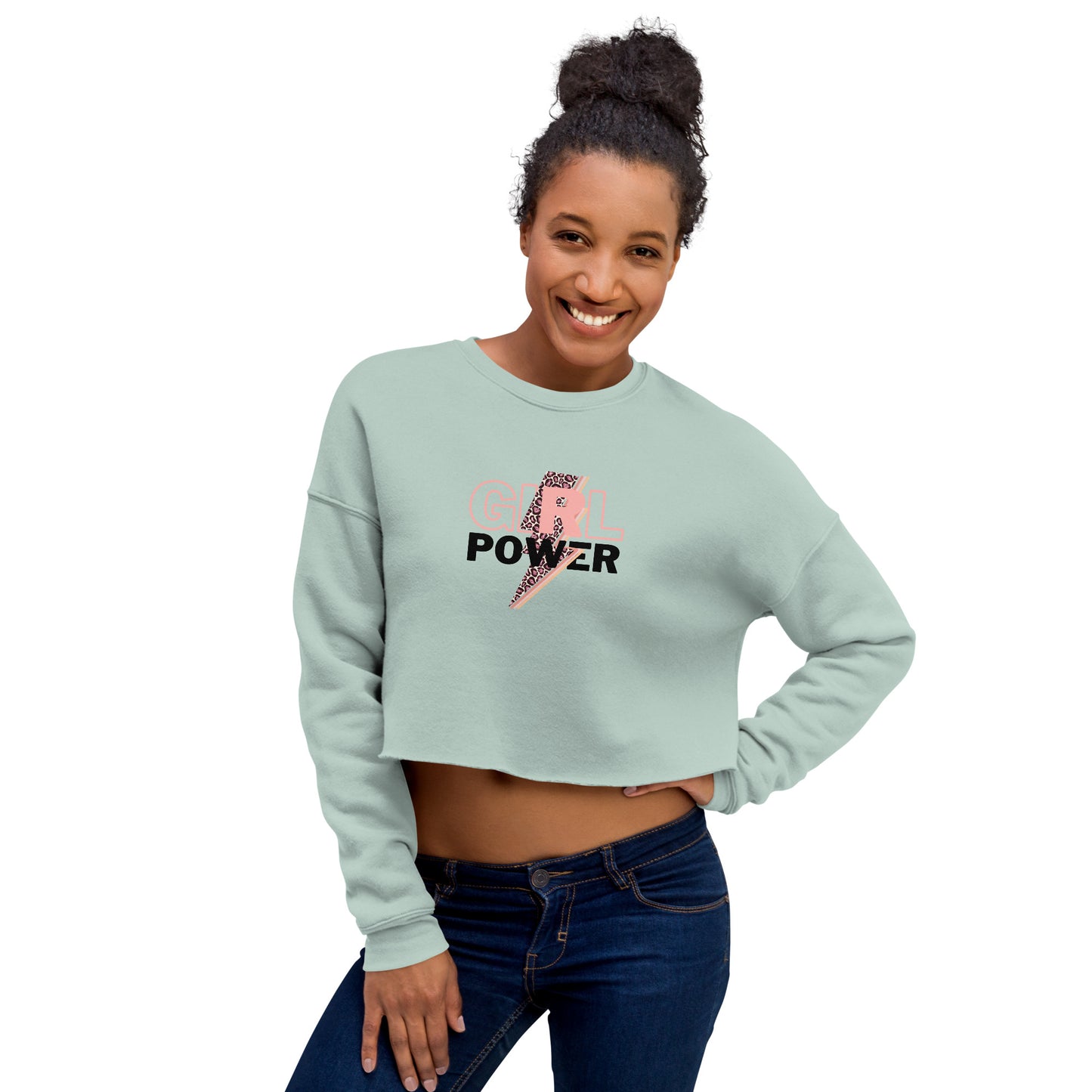 Queenly Girl Power Rebellion Women's Crop Sweatshirt - Dusty Blue - FLAKOUT