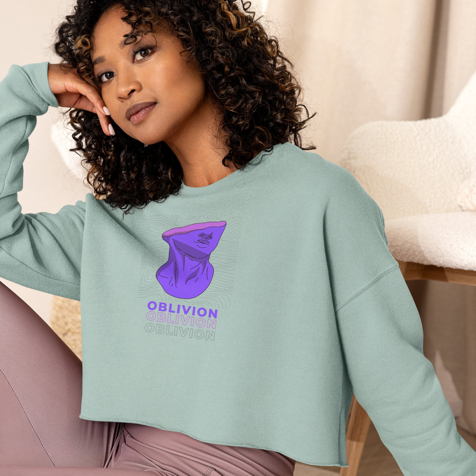 Violet Veil Of Oblivion Women's Crop Sweatshirt - Dusty Blue - FLAKOUT