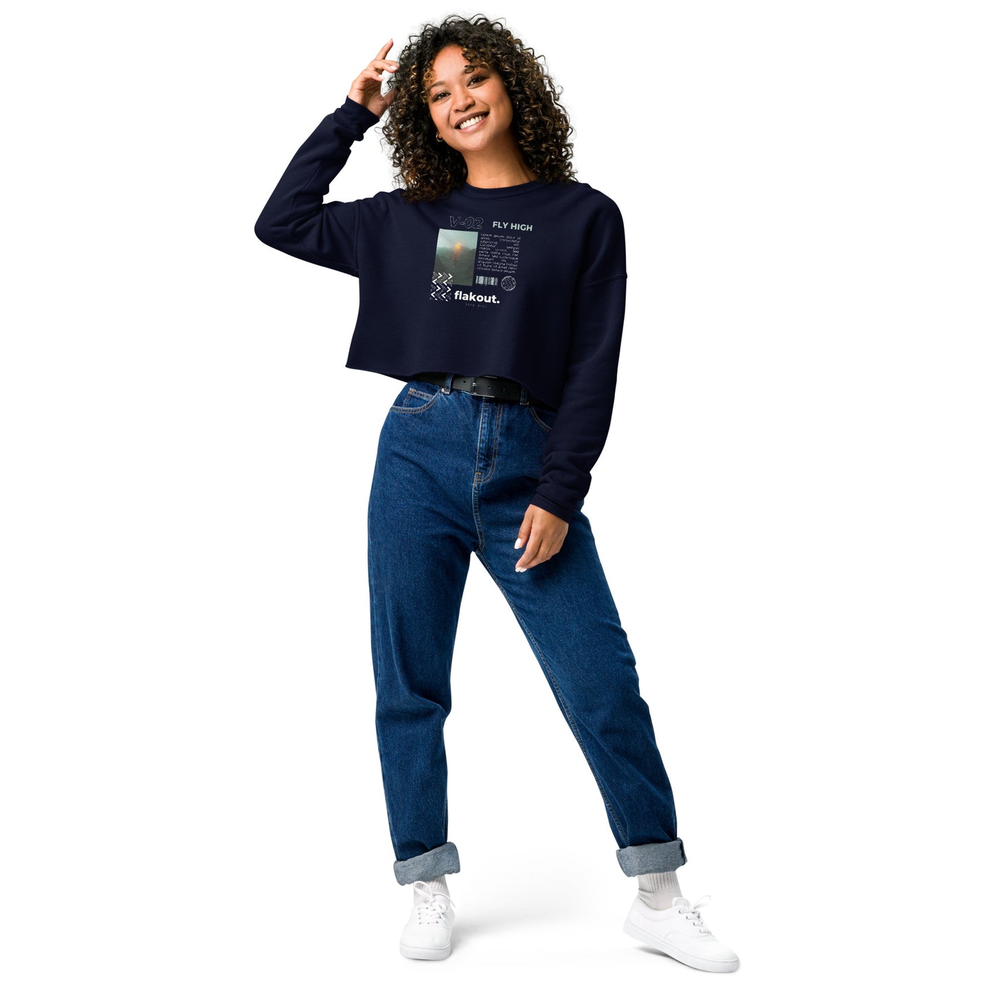 Fly High Voyager Women's Crop Sweatshirt - Navy - FLAKOUT